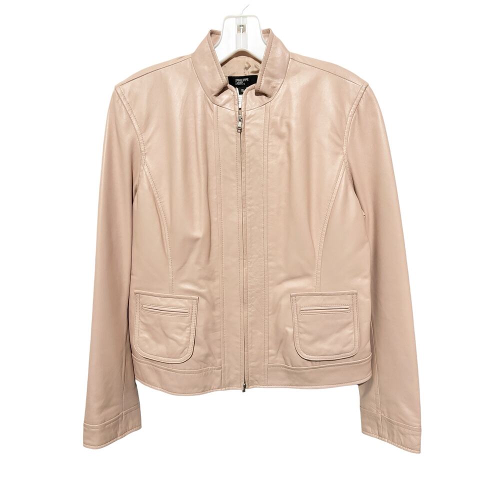 Philippe Adec Paris Leather Jacket Size 8 Petale Zipper Long Sleeves Barbiecore
